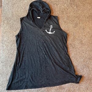 Isaac’s Designs | Coverup Sleeveless Hooded with Anchor Graphic - Black